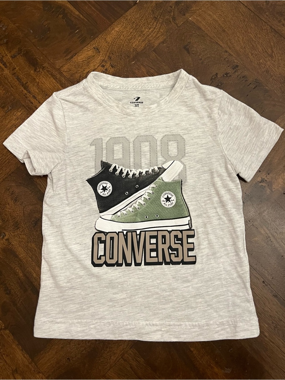 Converse Light Gray Tee with Black & Olive Green Sneaker Graphic